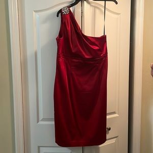 Women’s one shoulder red cocktail dress